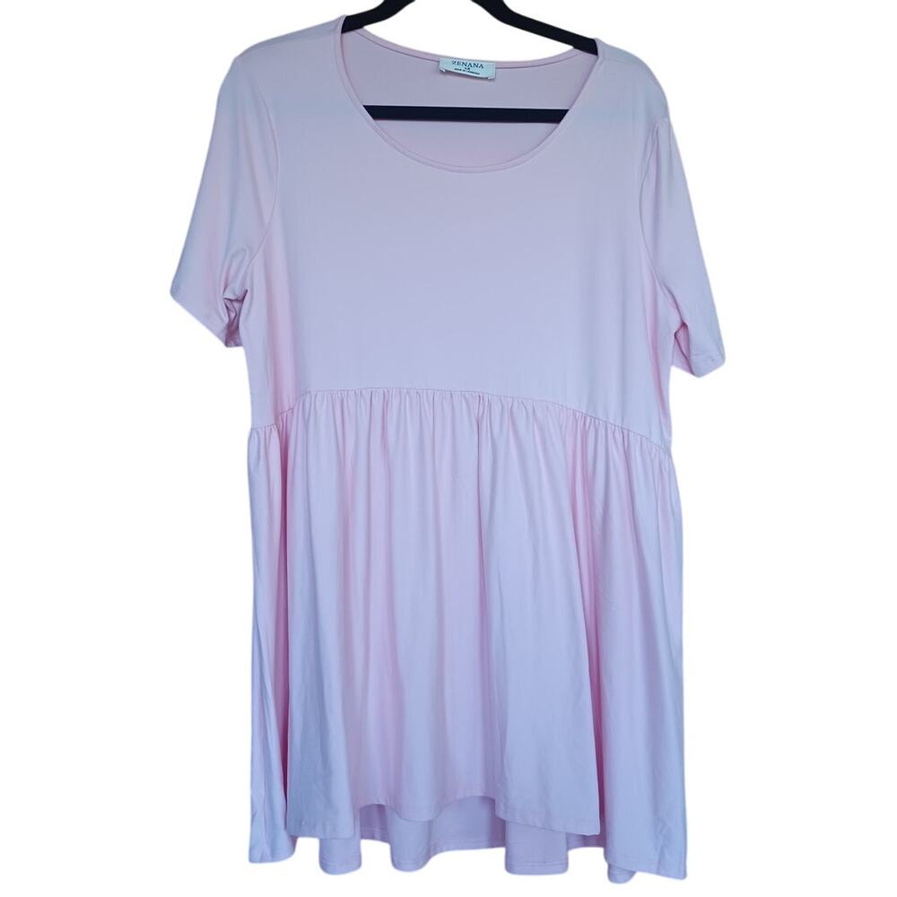 Zenana Petal Pink Peplum Blouse Tunic Baby Doll Stretchy Soft Fabric Women's 1X